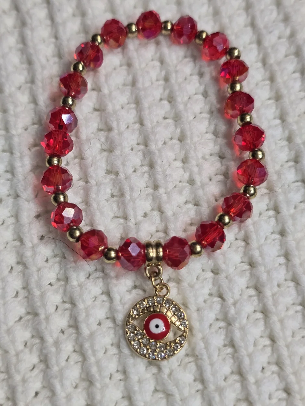 Lucky Aura Evil Eye Beaded Charm Bracelet in Rainbow, Blush, Red, Black